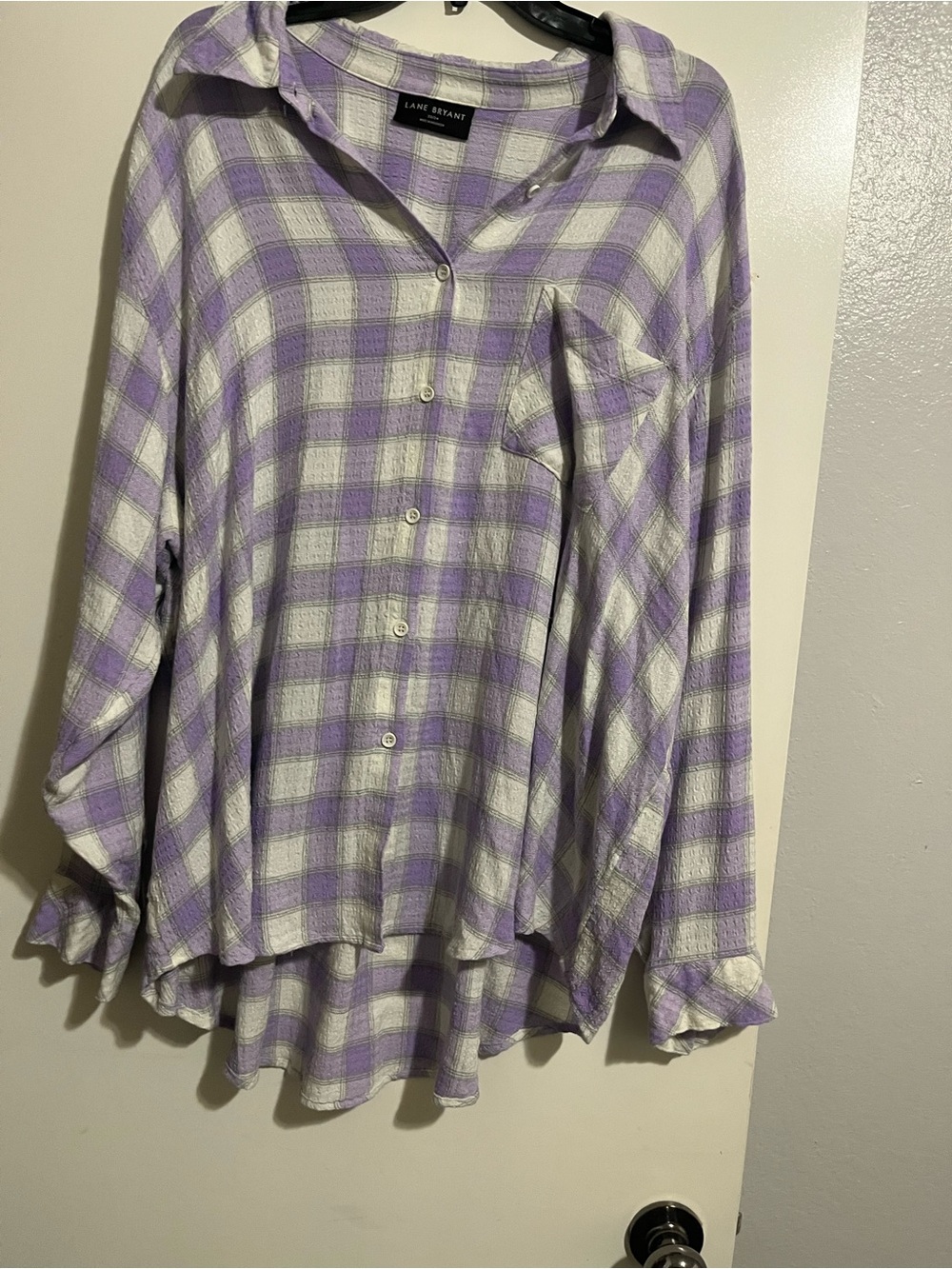 Lane Bryant Lavender and White Plaid Button-Front Shirt
